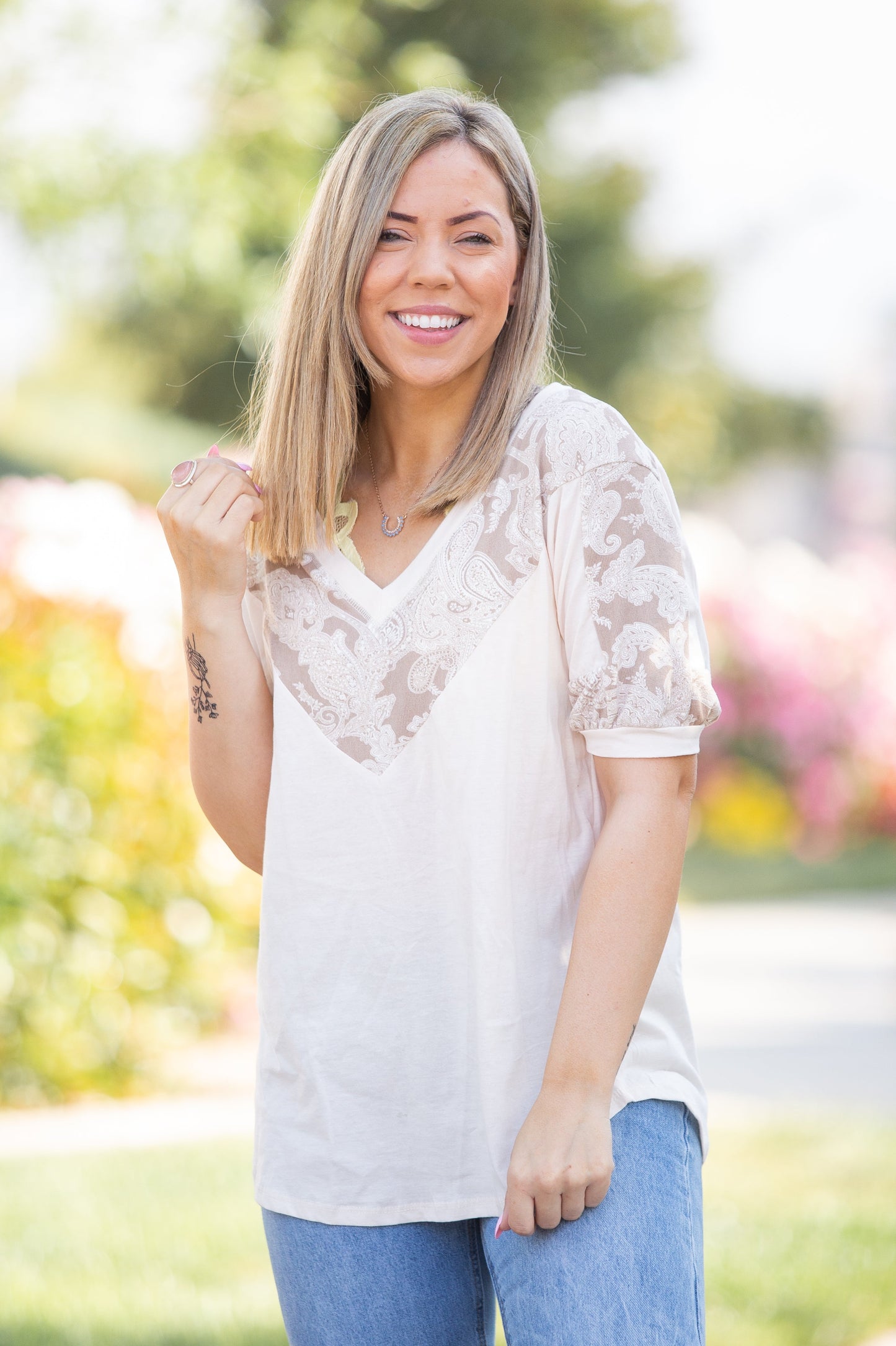 Paisley Latte Short Sleeve Top