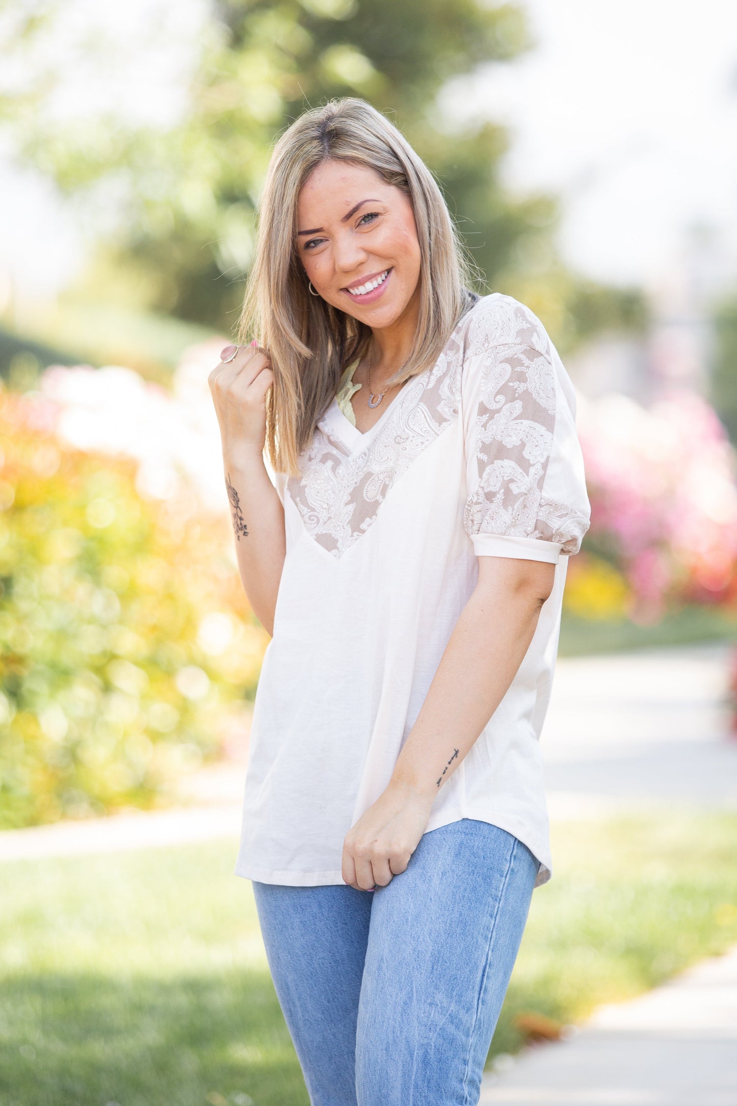 Paisley Latte Short Sleeve Top