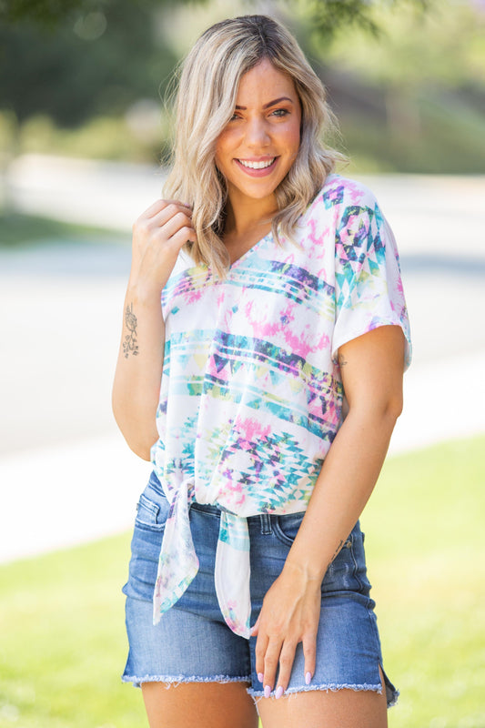 Aztec Tie Dye Front Knot Top