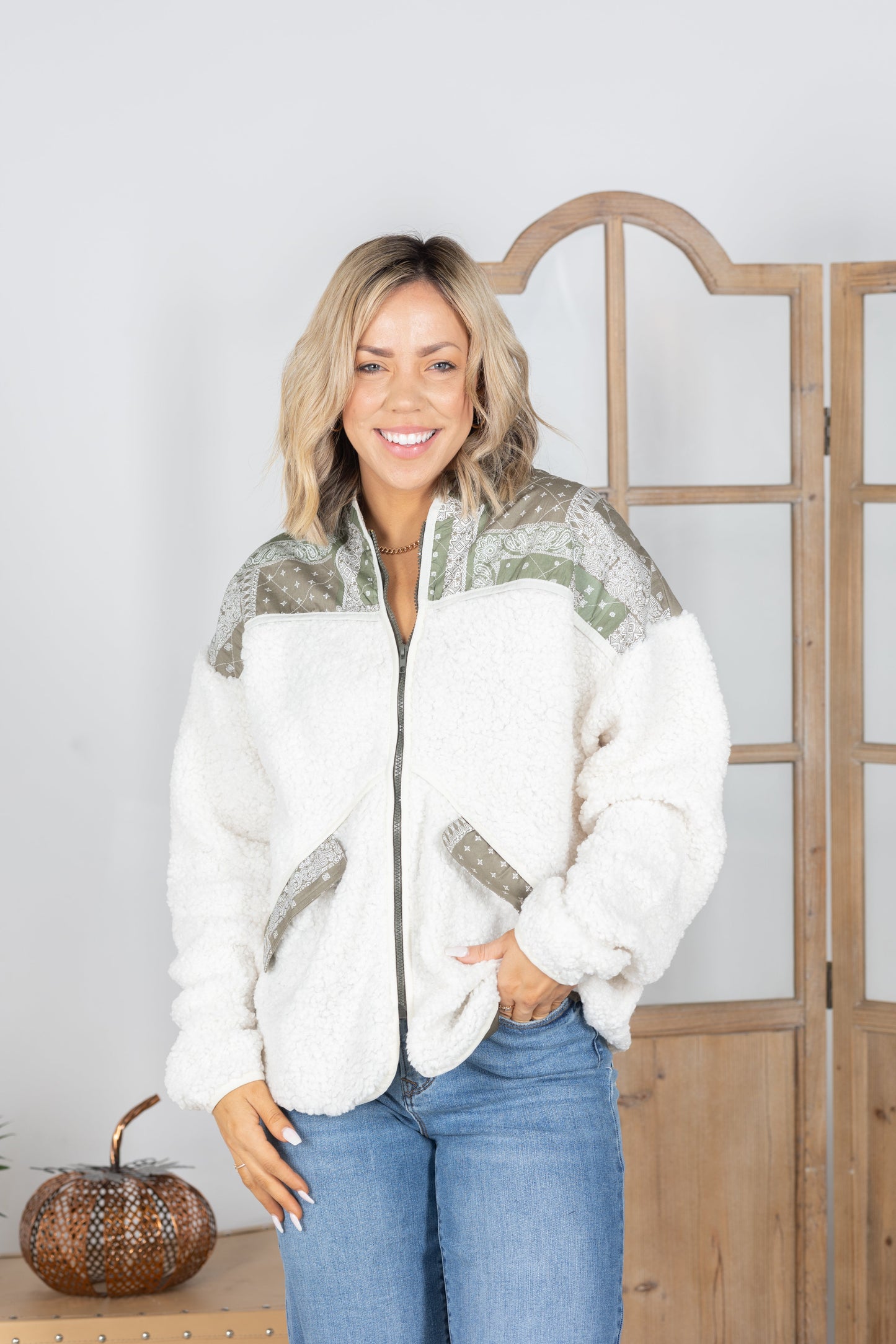 Cuddly Bandana Fur Jacket